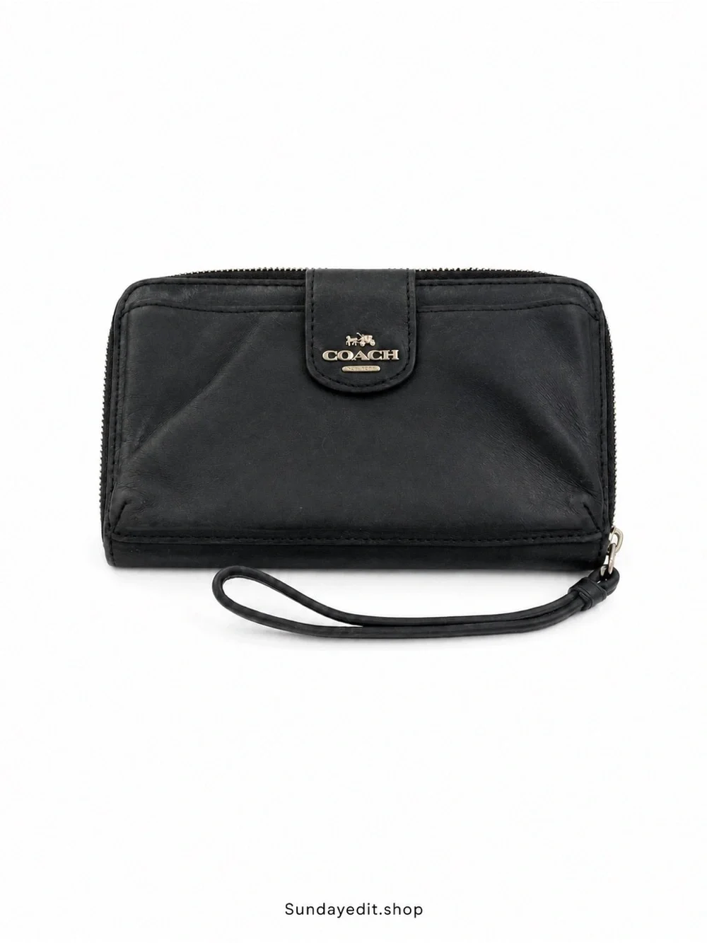 COACH Madison Black Leather Zip-Around Wristlet Phone Case